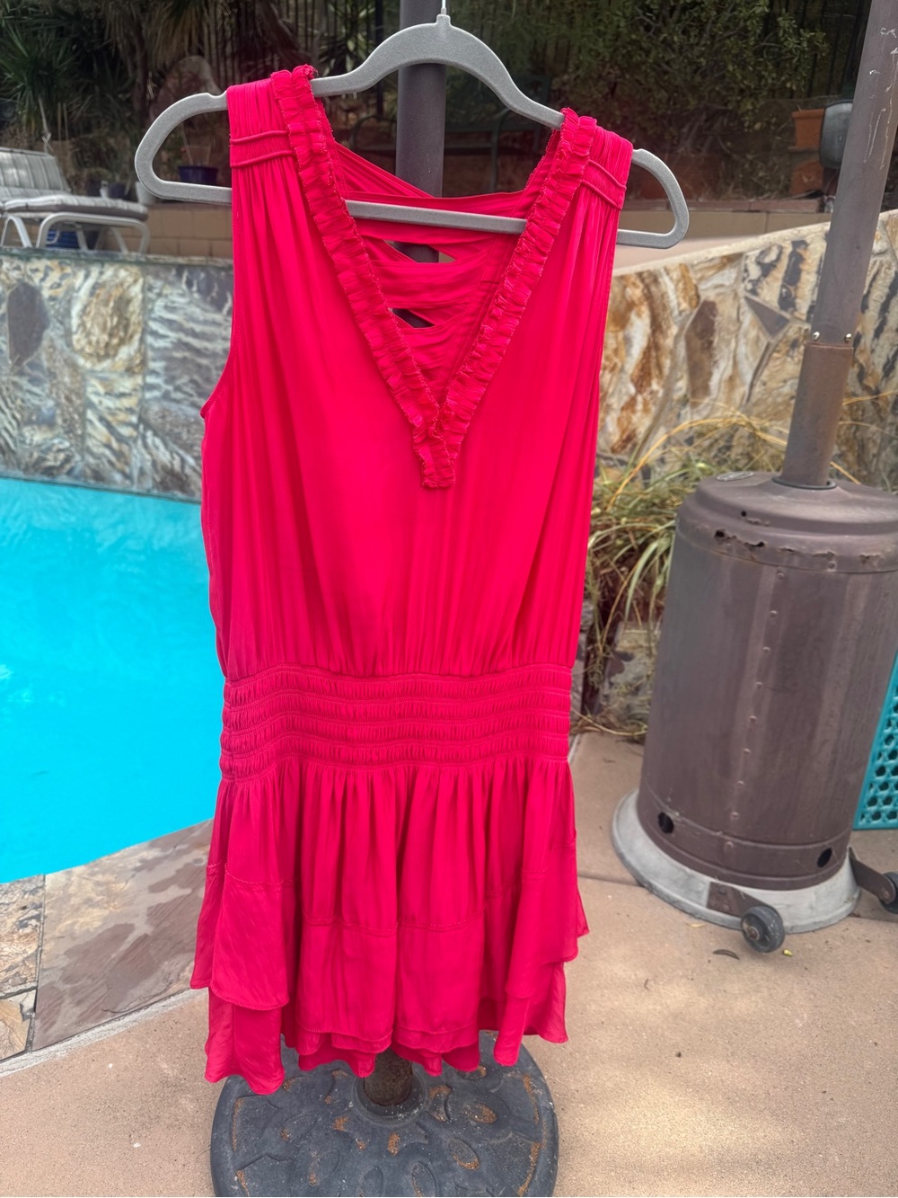 Ramy Brook Hot Pink Ruffle V-Neck Tiered Mini Dress